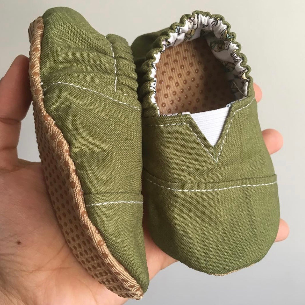 FEATHERS + OLIVE Reversible Moccasins