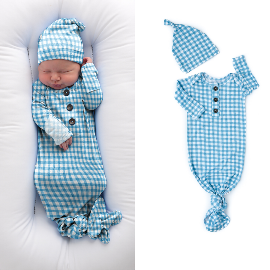 BLUE GINGHAM | gown + hat set